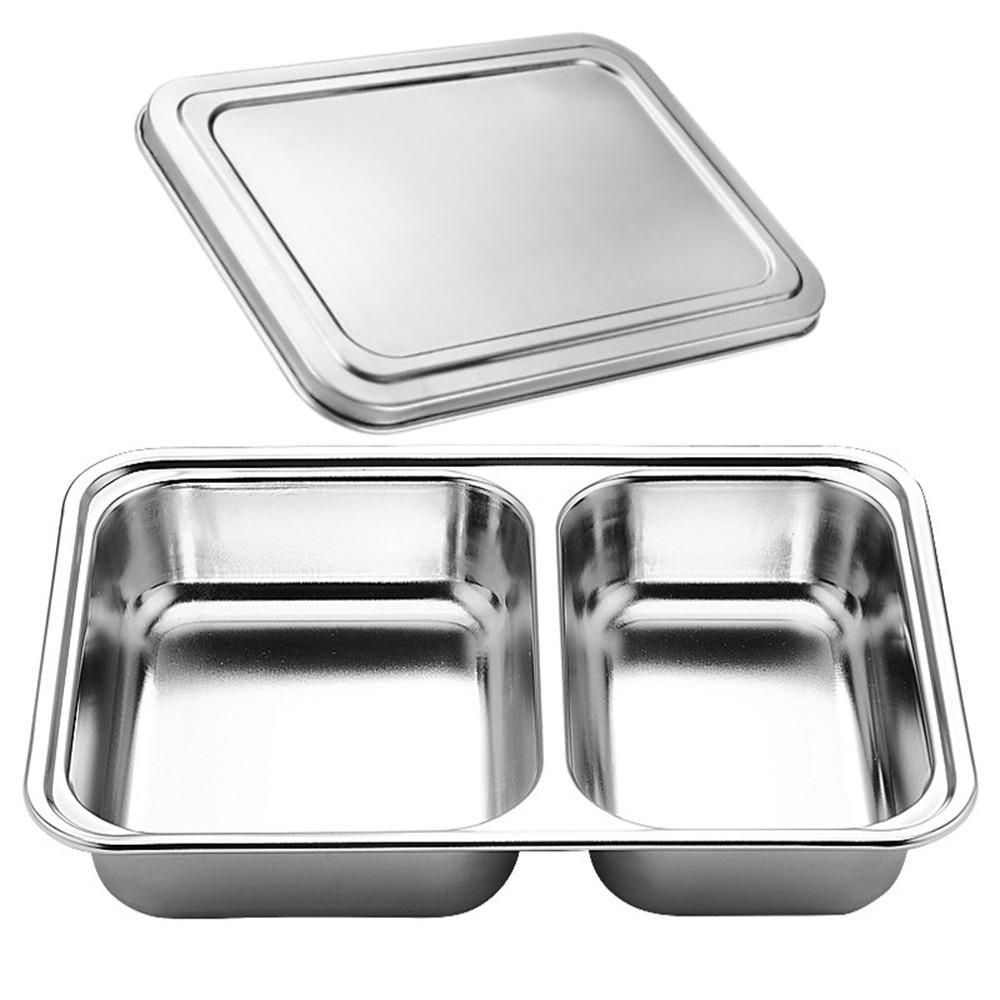 Stainless Steel Divided Lunch Box with Lid Lunch Container Fast Food Plate  Kitchen Tableware
