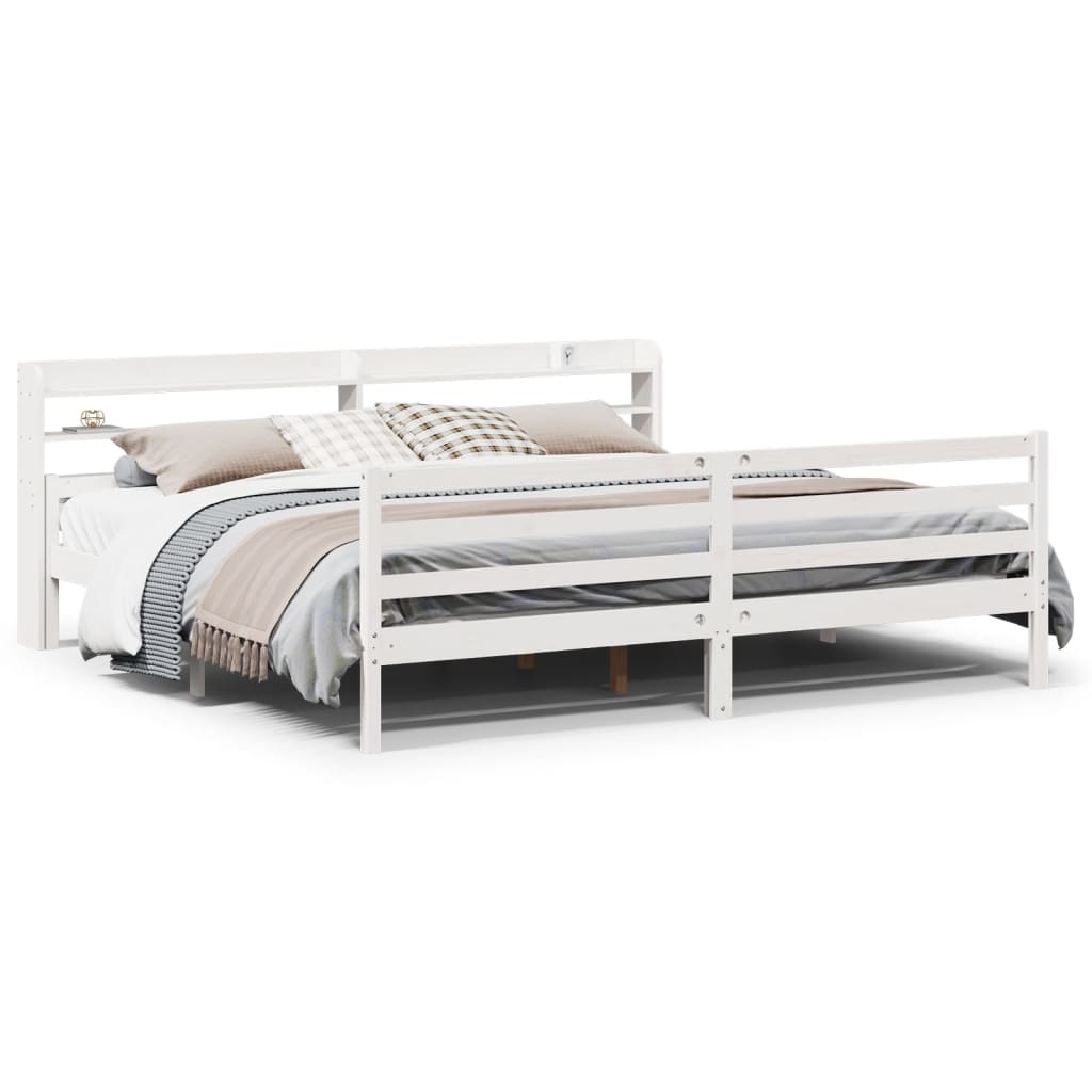 Bed Frame with Headboard Without Mattress White 200x200 cm