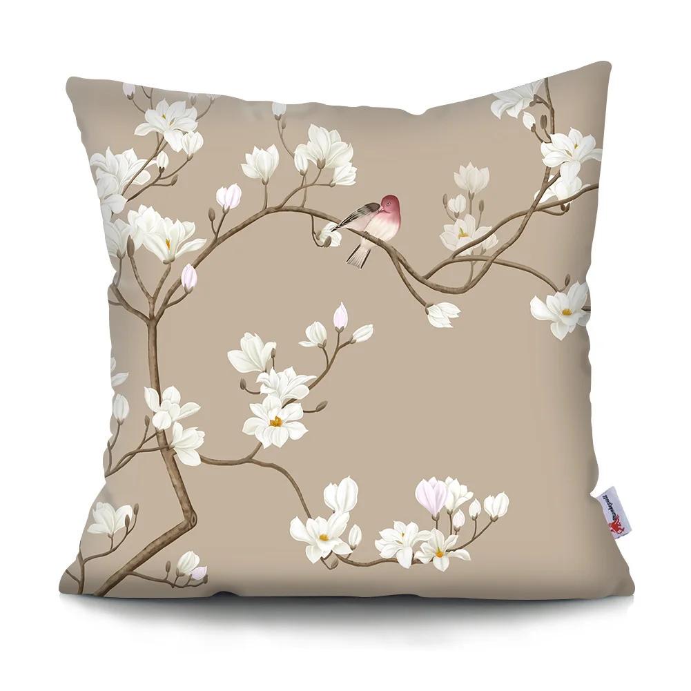 Federa Cuscino Pittura Paesaggistica Cinese Fiori di Prugno Retrò Poliestere Stampato Federa Cuscino Decorazione per la Casa