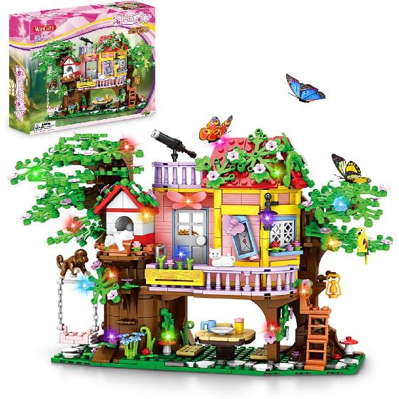 840 Piece Tree House Building Sets,Girls Creative Forest House Building Blocks Kit,STEM Friends Friendship Tree House with Swing Animals
