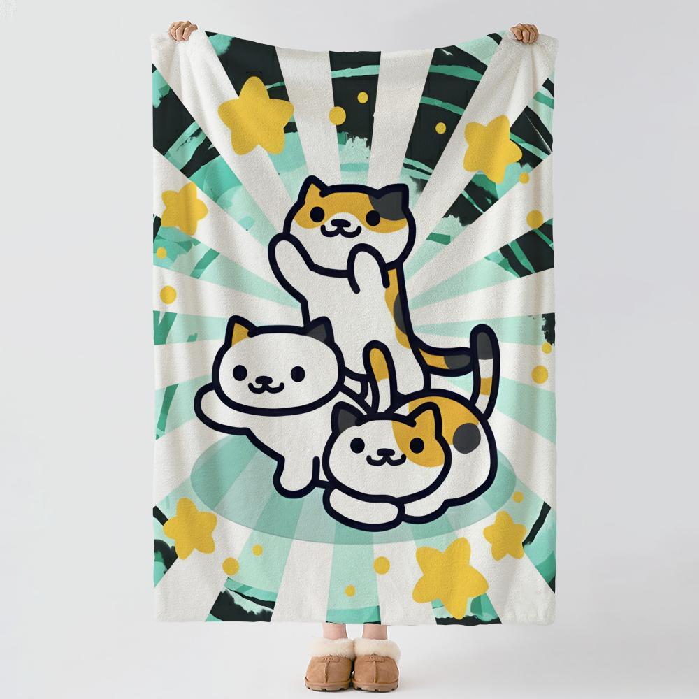 Game N-Neko Atsume-e Throw Thick Comfort Flannel Quilt, Multi-scene Use Indoor Outdoor Daily Nap