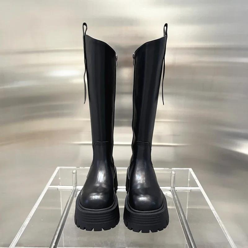 Punk Style Women Knee High Boots Fashion Zippers Shoes Thick Heel Autumn Winter Ladies Knight Long Booties