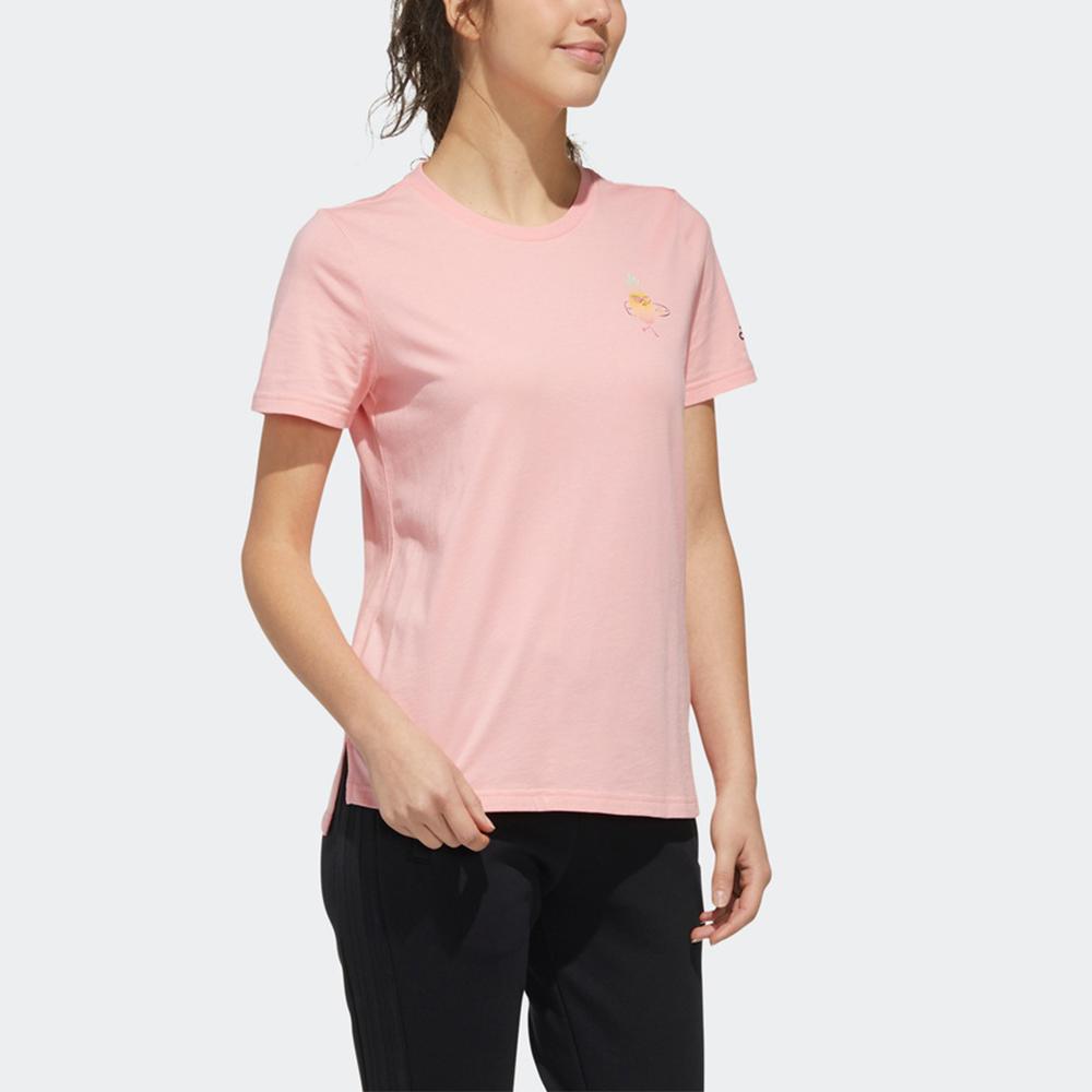 Adidas Cartoon Sports Breathable Training Running Short Sleeve T-Shirt Women Tops Pink FT2928