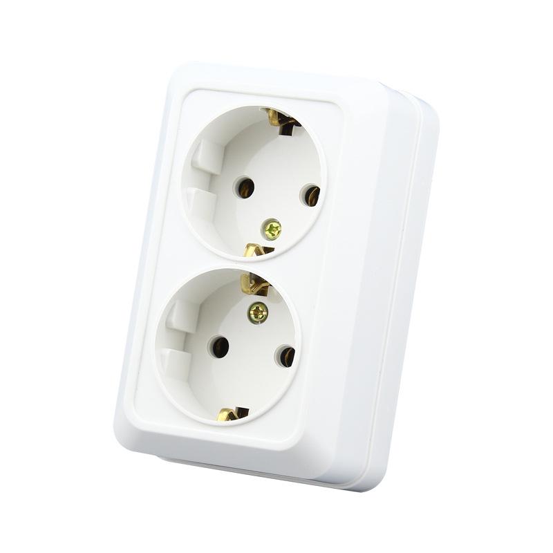 European Double Wall Socket, 16A German Standard, Two-Gang Surface-Mounted