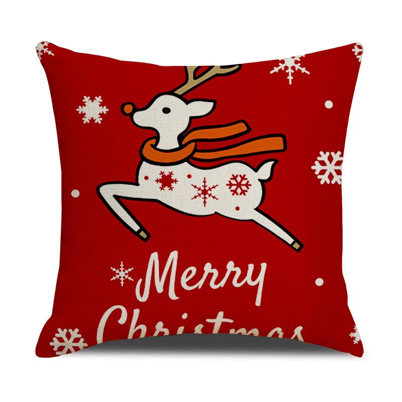 Christmas Pillow Cartoon Red Print Elk Snowflake Sofa Bedroom Linen Cushion Cover