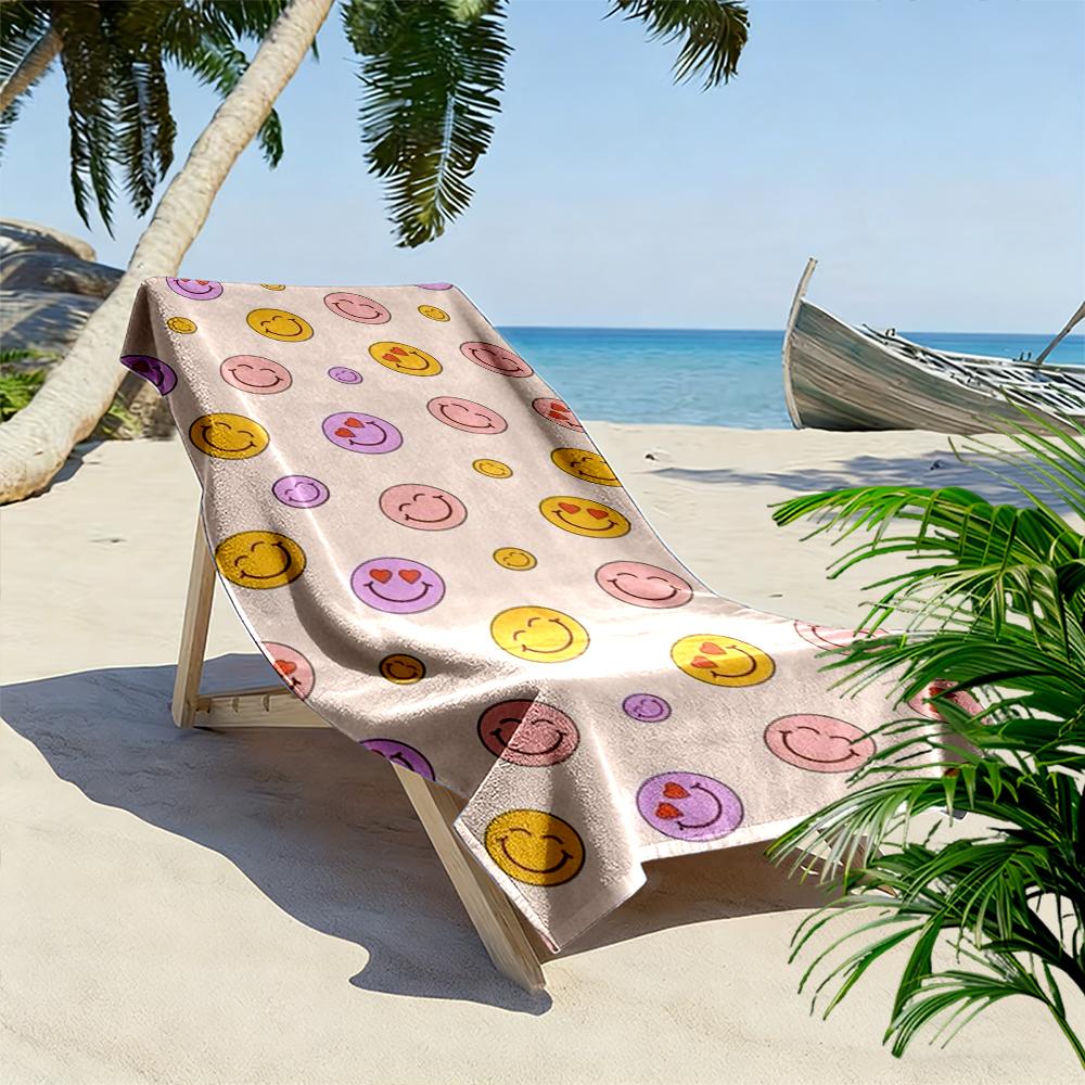 Asciugamano con motivo di faccine sorridenti colorate Asciugamano da spiaggia ad asciugatura rapida per viaggi sport all'aperto jogging spiaggia e nuoto