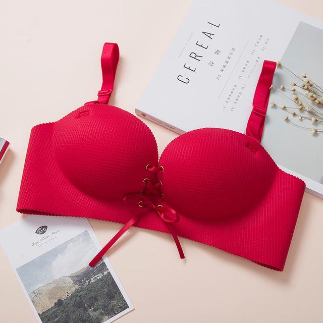 Sexy Bra Push Up Paded Bras For Women Seamless Bralette Brassieres Lingerie Deep V Bowknot