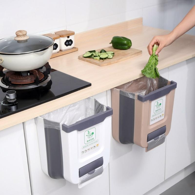 Hanging Foldable Trash Can Leakproof For RVs Bathroom Cabinet Organization Quick Installation Wast Bin Campers Accessories