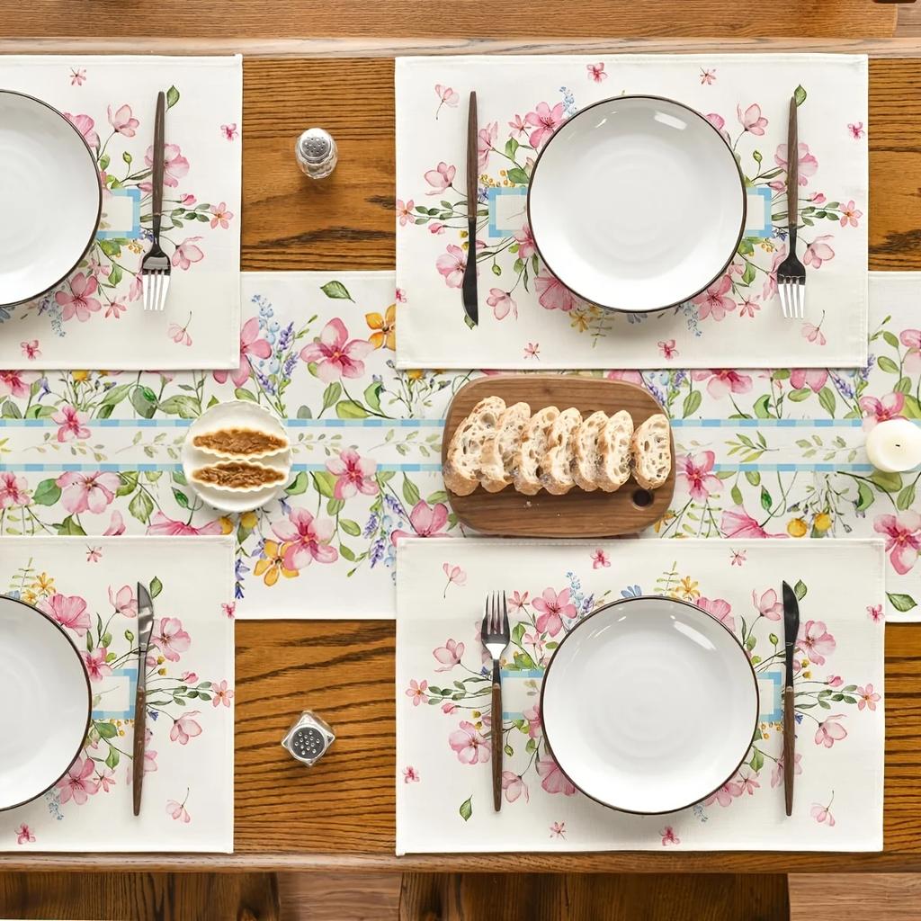 1PC Blooming Pink Flowers Spring Placemats Suitable for Party Kitchen Dining Decoration Measuring