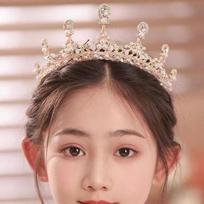 Children's Gold Crown Hair Accessories for Girls: Princess Fashion, Birthday, Show, Performance, or Wedding Headwear.