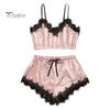 Set Pijama Damă din 2 Piese, Garnitură Dantelă, Top Cami Crop cu Decolteu în V, Set Șorturi cu Talie Elastică, Îmbrăcăminte de Noapte Casual fără Mâneci, Set de Lounge