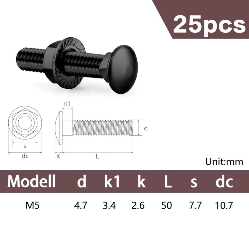 25 Stück M8x60mm Stabile Edelstahl-Schlossschrauben und Bundmuttern Set für Bau und Industriellen Täglichen Gebrauch