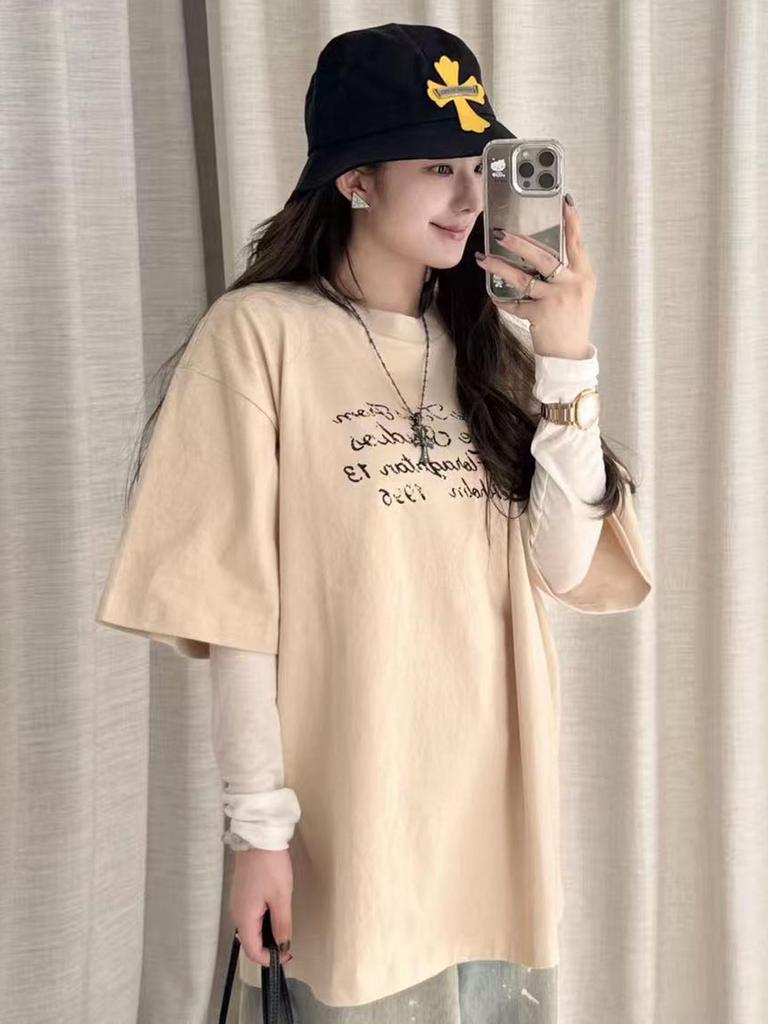 AC1996 Retro Distressed Letter Print Unisex Loose-Fit T-Shirt