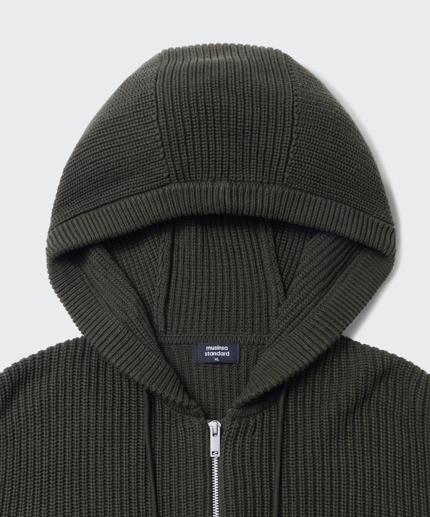 MUSINSA STANDARD Ribbed Knit Hooded Zip-Up [Khaki]
