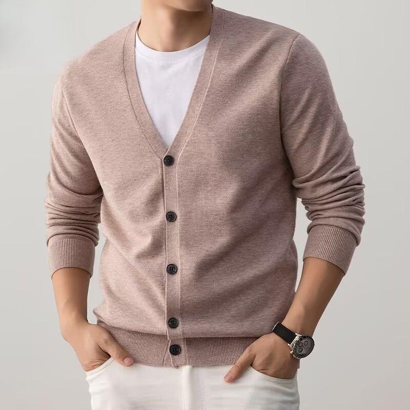 Men's V-neck Cardigan Sweater - Spring & Autumn Hong Kong Style Versatile Knitwear