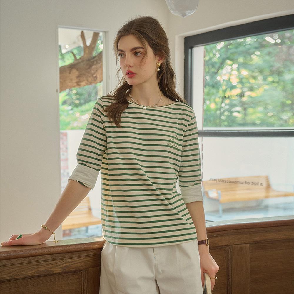 Simpeulleteulo Sr_Cat Embroidery Striped Top_2Color