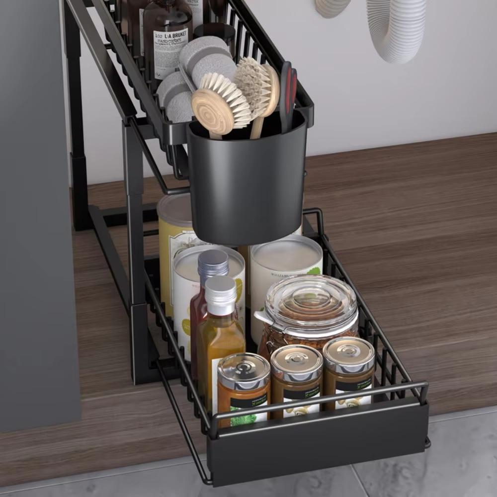 Under Sink Organizer Rack Kitchen Drawer Storage Racks Household Slide Out Type Spice Shelves 2 Layers Portable Condiment Shelf