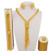 Set de bijuterii de culoare aurie din Dubai indian pentru femei Set de colier lung de mireasă, colier nigerian, bratara, cercei, seturi de inele