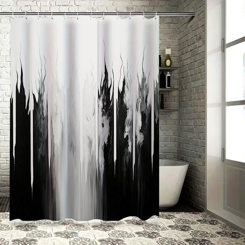 

Modern Black White Shower Curtain With Abstract Art Design For Bathroom Decor Various Sizes Available W60H190(CM)-1 Pcs