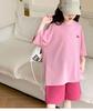 Summer 2026 Girls' Cartoon Print Two-Piece Set: Casual Loose T-Shirt and Shorts