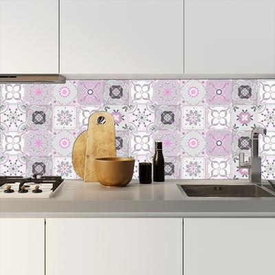 10pcs Grey and Pink Tiles Sticker Kitchen Wardrobe Bathroom Home Decor Self-adhesive Crystal Hard Film Art Wall Decals