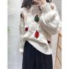 Christmas Red Pullover Embroidered Pink Sweater Solid Color