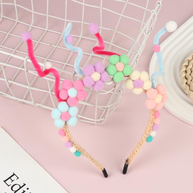 Cute Rainbow Balls Flower Hair Bands Princess Headband Sweet Plush Head Hoop Baby Girls Headwear Accessories