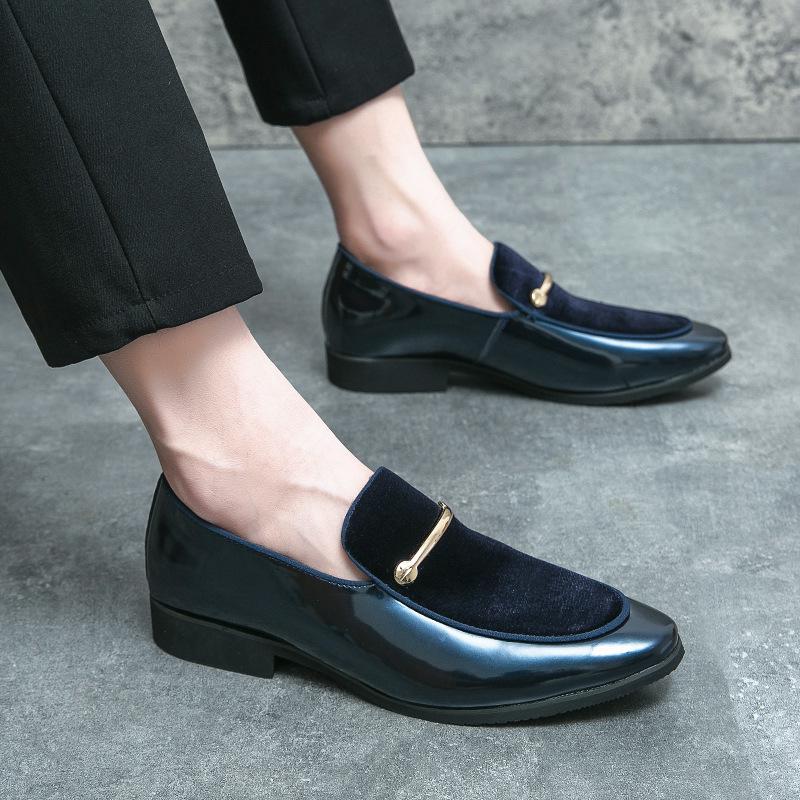 British Style Plus Size Men's Patent Leather Loafers with Pointed Toe and Rubber Sole