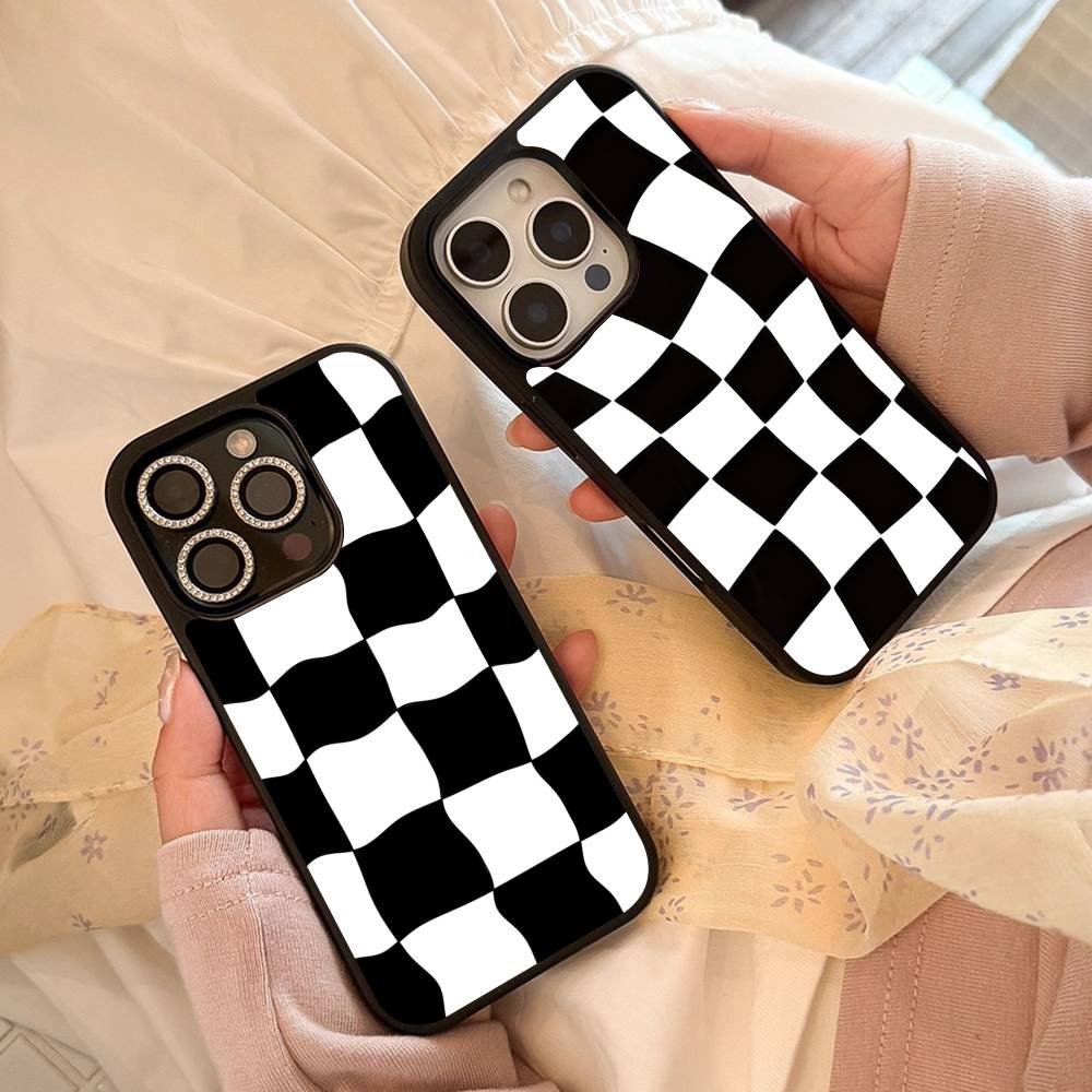 Black And White Chessboard Pattern PC+TPU Phone Case For Iphone 17 Air 16 15 14 13 12 11Pro Max Hard Plastic
