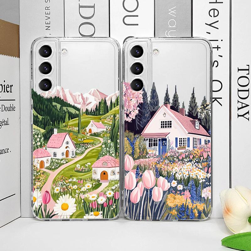 Pink House Holiday Home Grange Scenery Phone Case for Realme 12 10 11 9 Pro Plus 8i 9 PRO C75 C64 C31 C30 C53 C35 5G Soft Cover