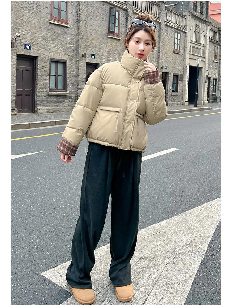 Vertical Collar Plaid Contrast Cotton Warm Short Thickened Jacket