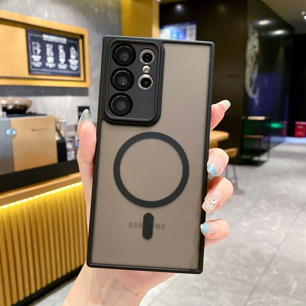 Samsung S24 Ultra Matte Transparent Magnetic Suction Phone Case Suitable for S23plus Lens Film S22 Skin Feeling Protective Case