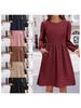 Women's Fashion Knitwear Long Sleeve A-Line Dress with Pocket