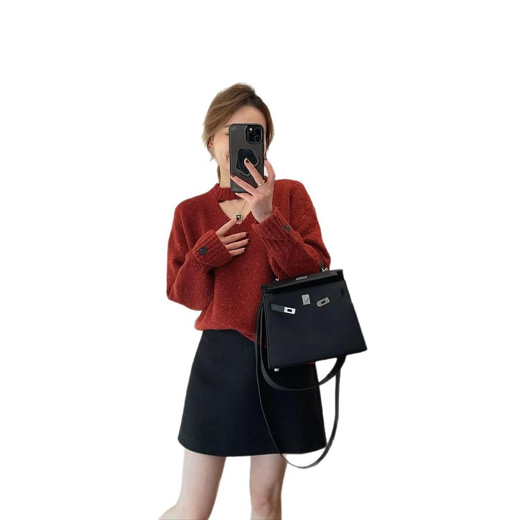 Versatile Wool Slimming Midi A-Line Skirt for Women - Plain Color, High Waist, Ideal for Spring, Autumn, and Winter