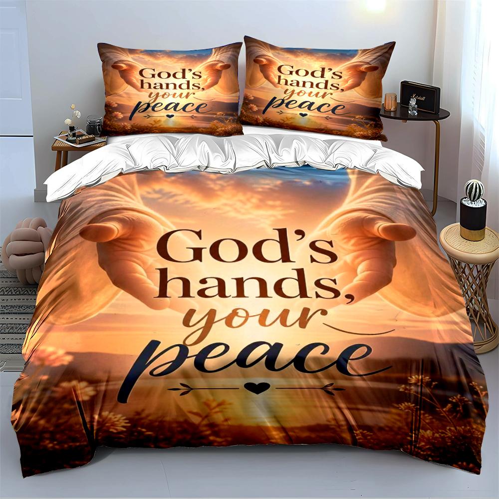 God's Hands Peaceful Bedding Set Bedding Set (1 Duvet Cover, 2 Pillowcases, Duvet Not Included)