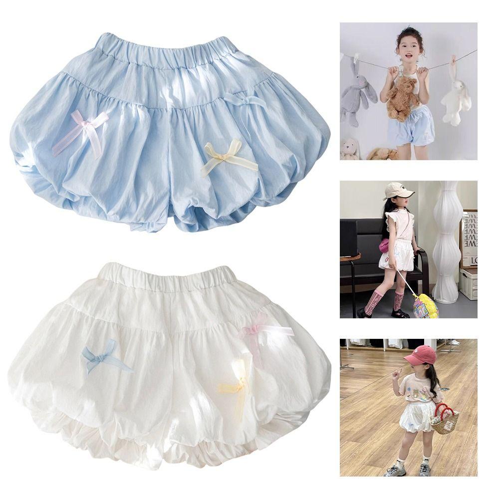 Bow Decorative Baby Girls Shorts Elastic Waist Toddler Shorts Fresh Style Girls Shorts 3-7 Years