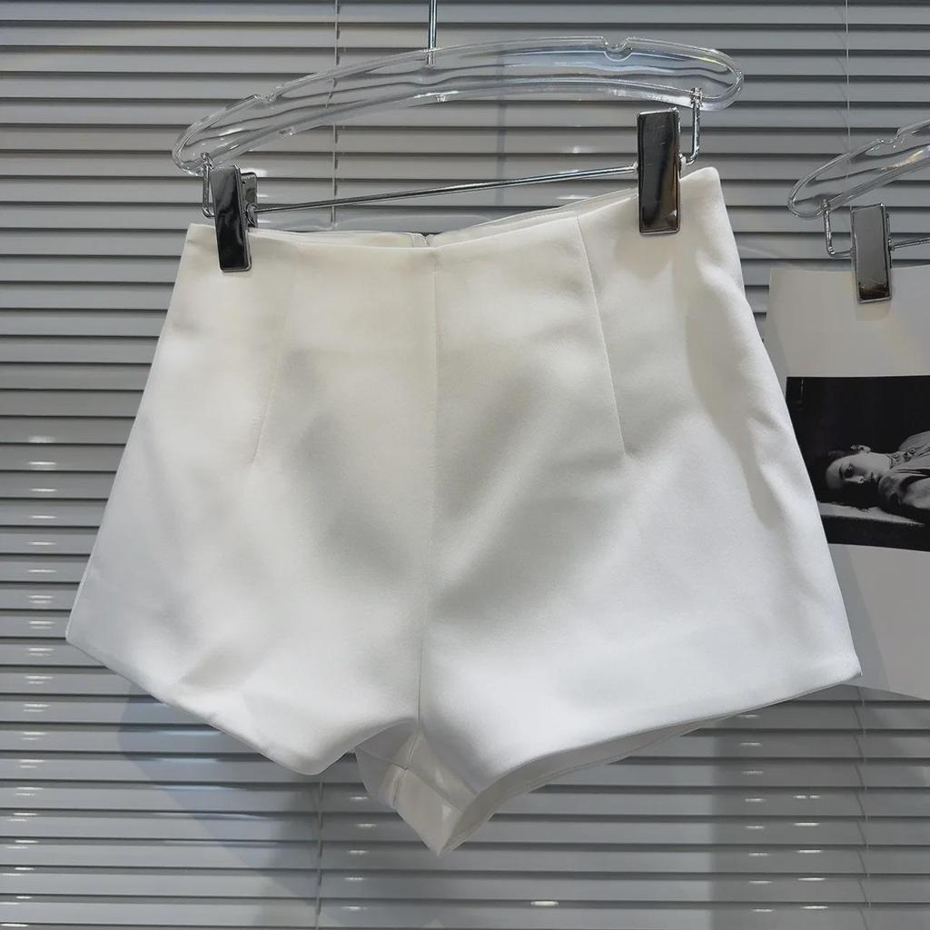 2024 Jaro Korejsko-Francouzský Styl Šortky A-Střihu s Vysokým Pasem ze Saténu
