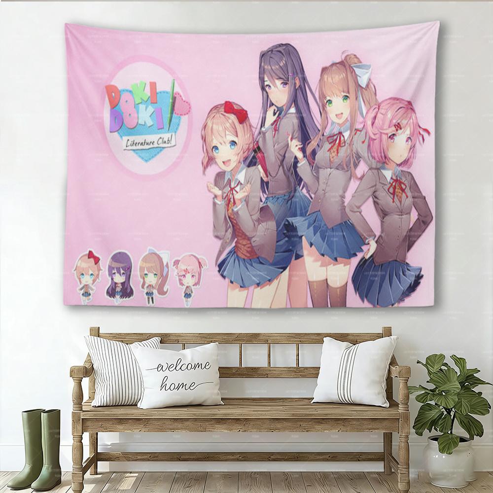 

Гобелен с персонажами DDLC Милое аниме Настенное искусство для украшения домашней комнаты 74x94cm(29x37in)