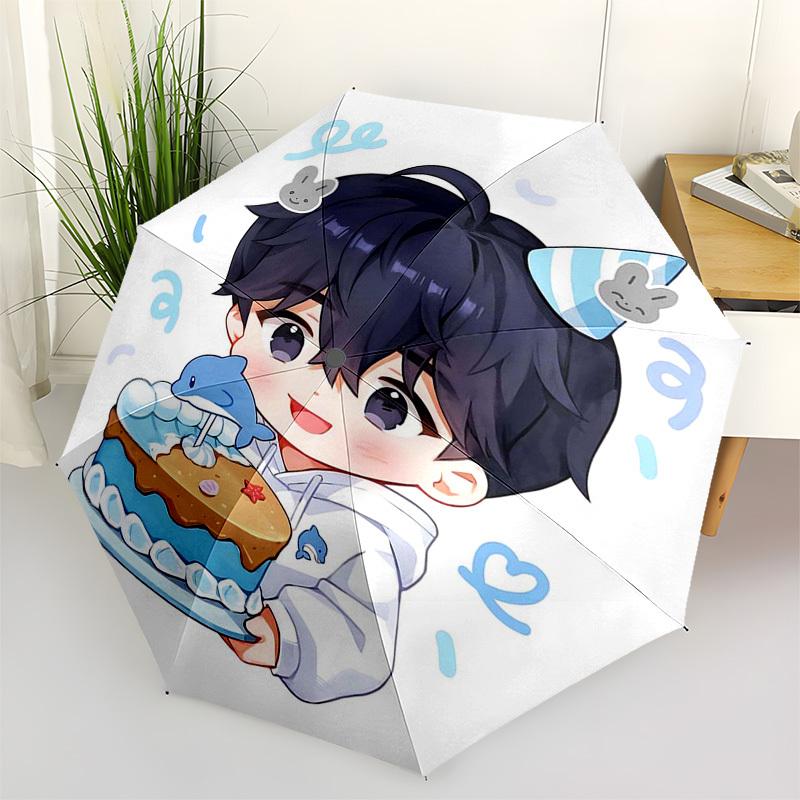 

1pc Outdoor Umbrella with Cute Cartoon Character Design - Automatic Opening/Closing, Portable 3-Fold Design, 8-Rib Iron Frame - Perfect for Fans,