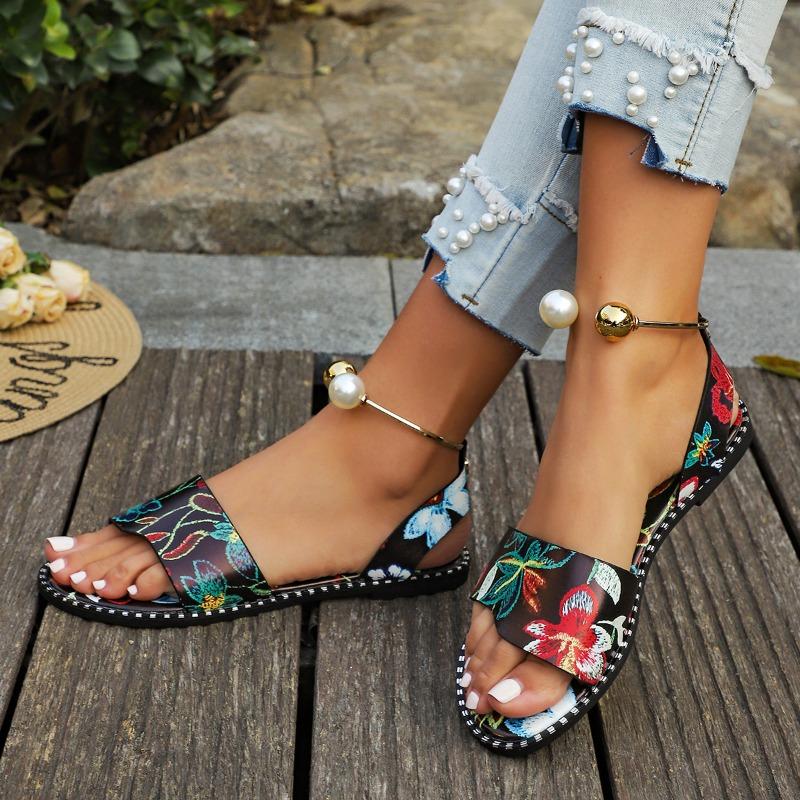 

Summer new fish mouth open-toed flat-bottomed feet lazy comfortable pearl beach large-size sandals 43 чёрный