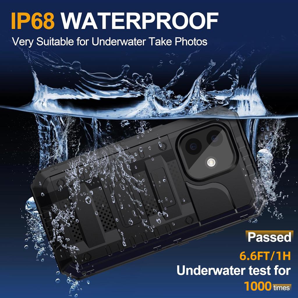 IP68 Waterproof Phone Case for iPhone 16 Plus Metal+Silicone Cover with Screen Protector