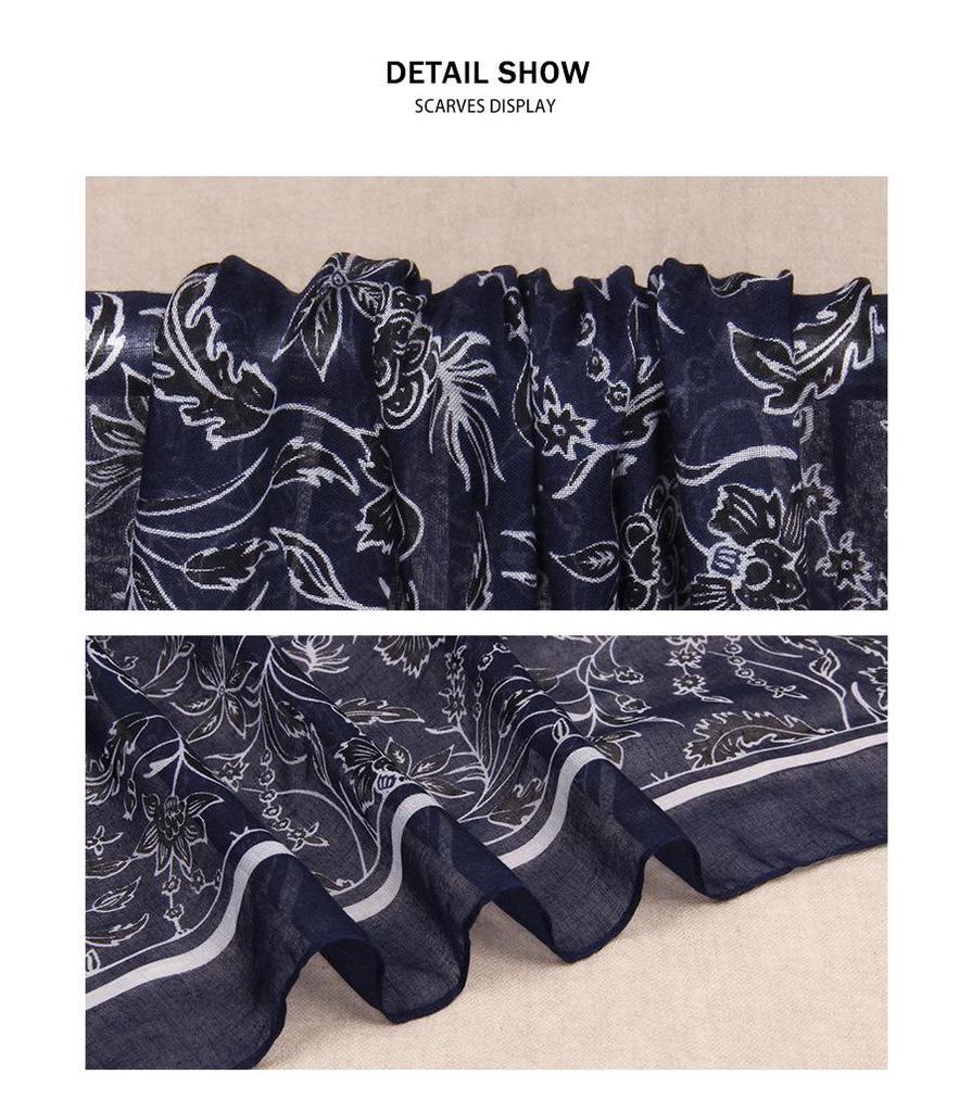 Sciarpa Stola Floreale Blu Scuro Leggera Stile Europeo & Americano Primavera-Autunno