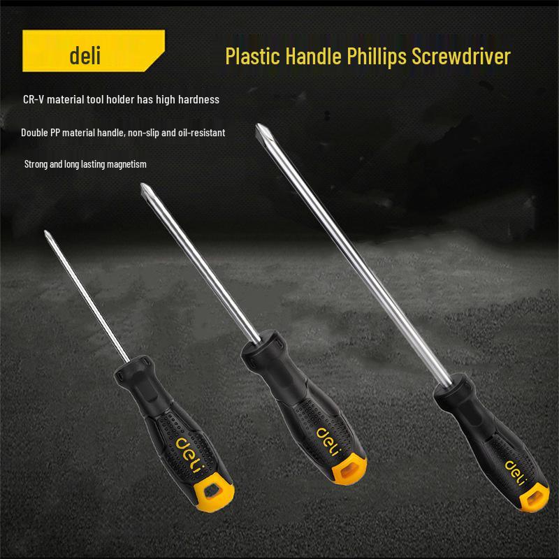 Deli Tools Industrial Grade Screwdriver Set: Phillips, Torx, Flathead with High-Strength Magnetic Plastic Handles for Home Repair. DL623075 Phillips PH0x75mm