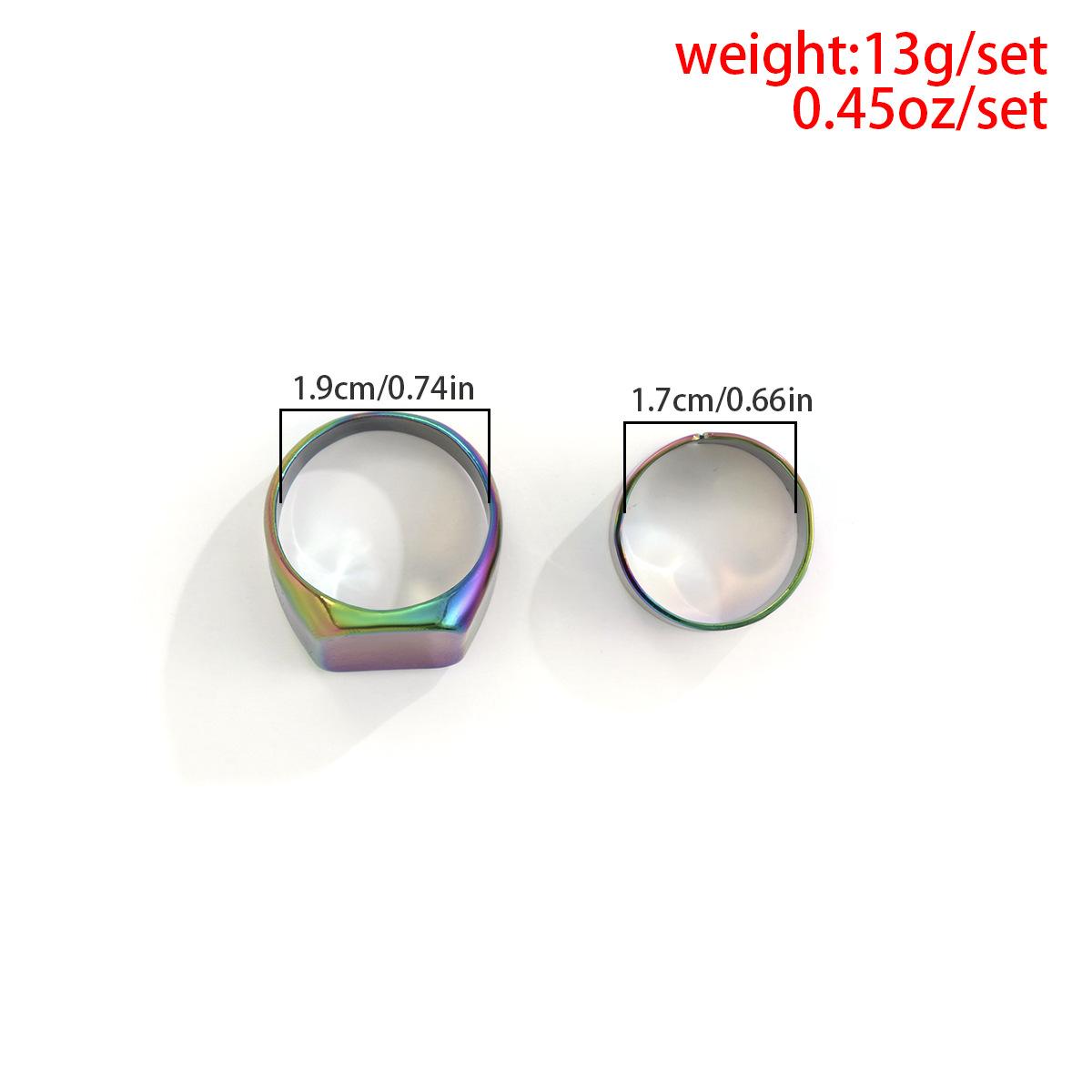 

New Fashion Versatile Colorful Glowing Square Ring for Men Hot-Selling Smooth Ring 2-Piece Set Color 03501