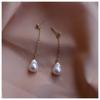 Vintage pleated water drop-shaped ak baroque pearl stud earrings 925 silver needles, 14k gold-plated natural special-shaped long and short styles