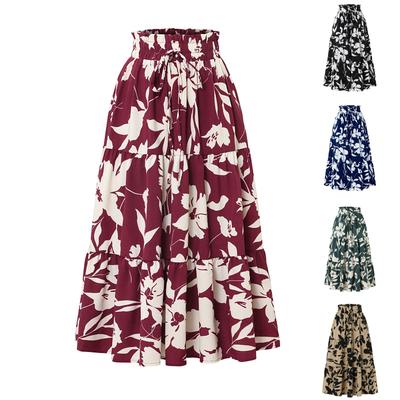 Women's Fashion Pleated Floral Print Elastic Waist Loose Lace Skirt