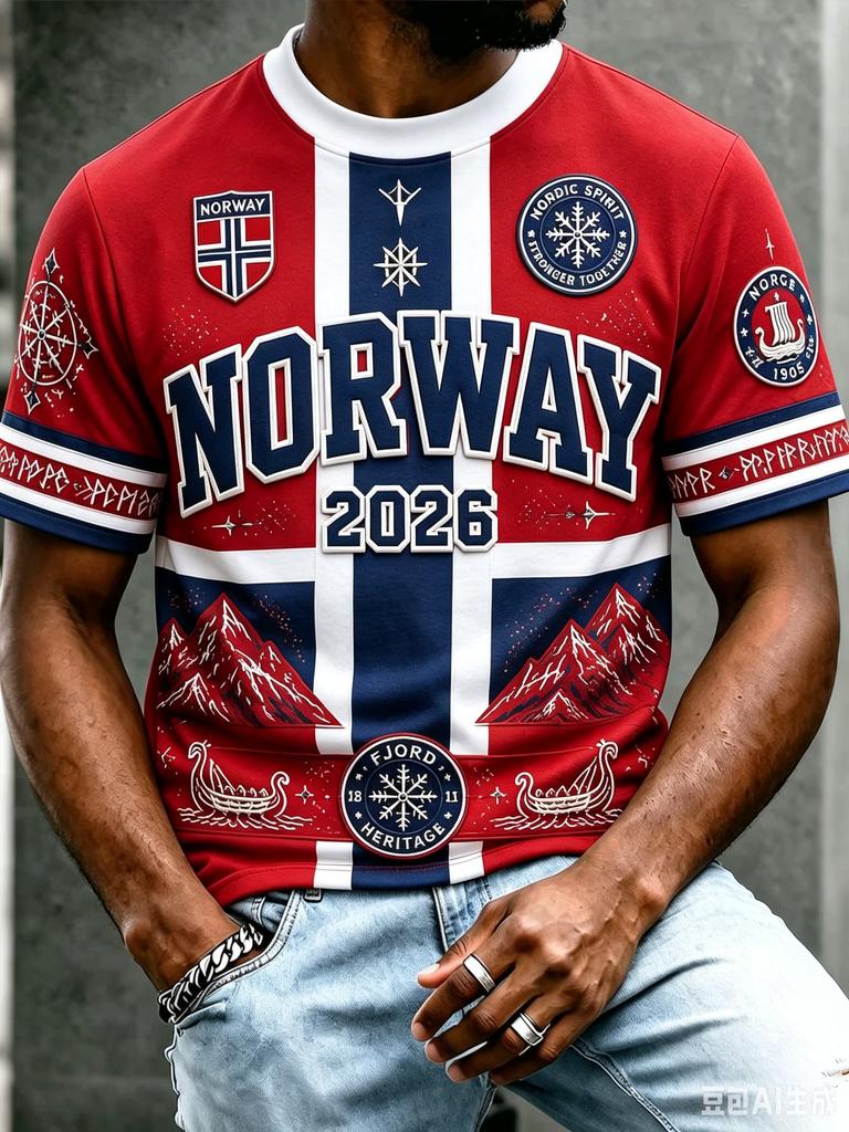 2026 Norway Flag Soccer Jersey Print Short Sleeve Crew Neck T Shirt Flat Printing Sleeve Men Sports Training Casual Fan Top