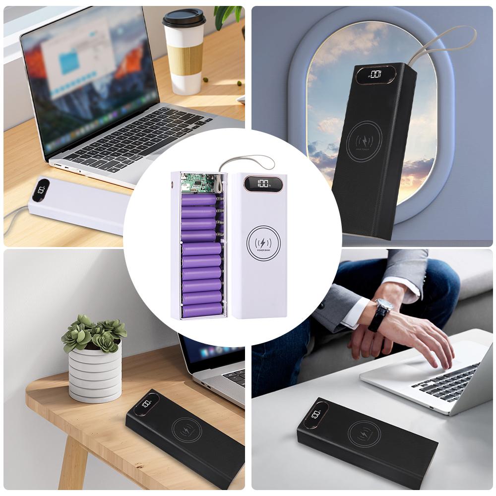 Accessible Power Bank Case 22.5W PD QC3.0 Quick Wireless Charging DIY Shell With LED Lighting 18650 Battery Storage Box 20*18650