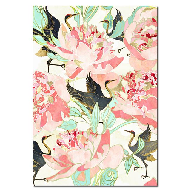 Retro Chinese Style Gold Flying Crane Abstract Sun Animal Canvas Painting Birds Posters Prints Wall Painting for the Living Room