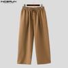 INCERUN Men Drawstring Elastic Waist Solid Texture Casual Long Straight Pants